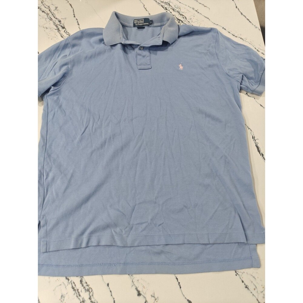 Polo Ralph Lauren Men's Large Short Sleeve Polo Shirt Light Blue Pink Pony